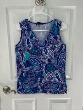 Jones New York Blue and Turquoise Paisley V-Neck Tank